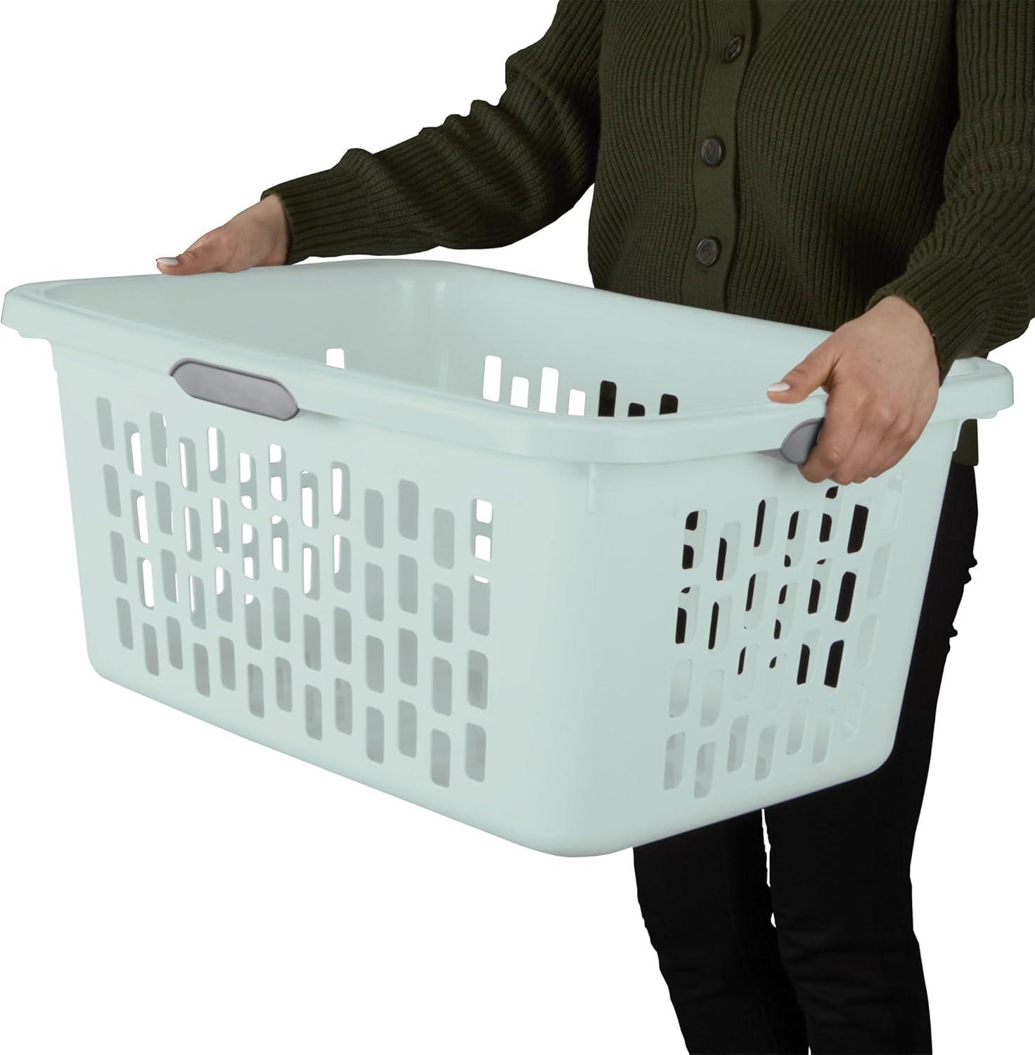 imageSterilite Laundry Basket Plastic Clothes Hamper Large Square Bin with Comfort Grip Handles and Reinforced Rim 15 Bushel Capacity Mint 6 Pack20 Bushel Mint