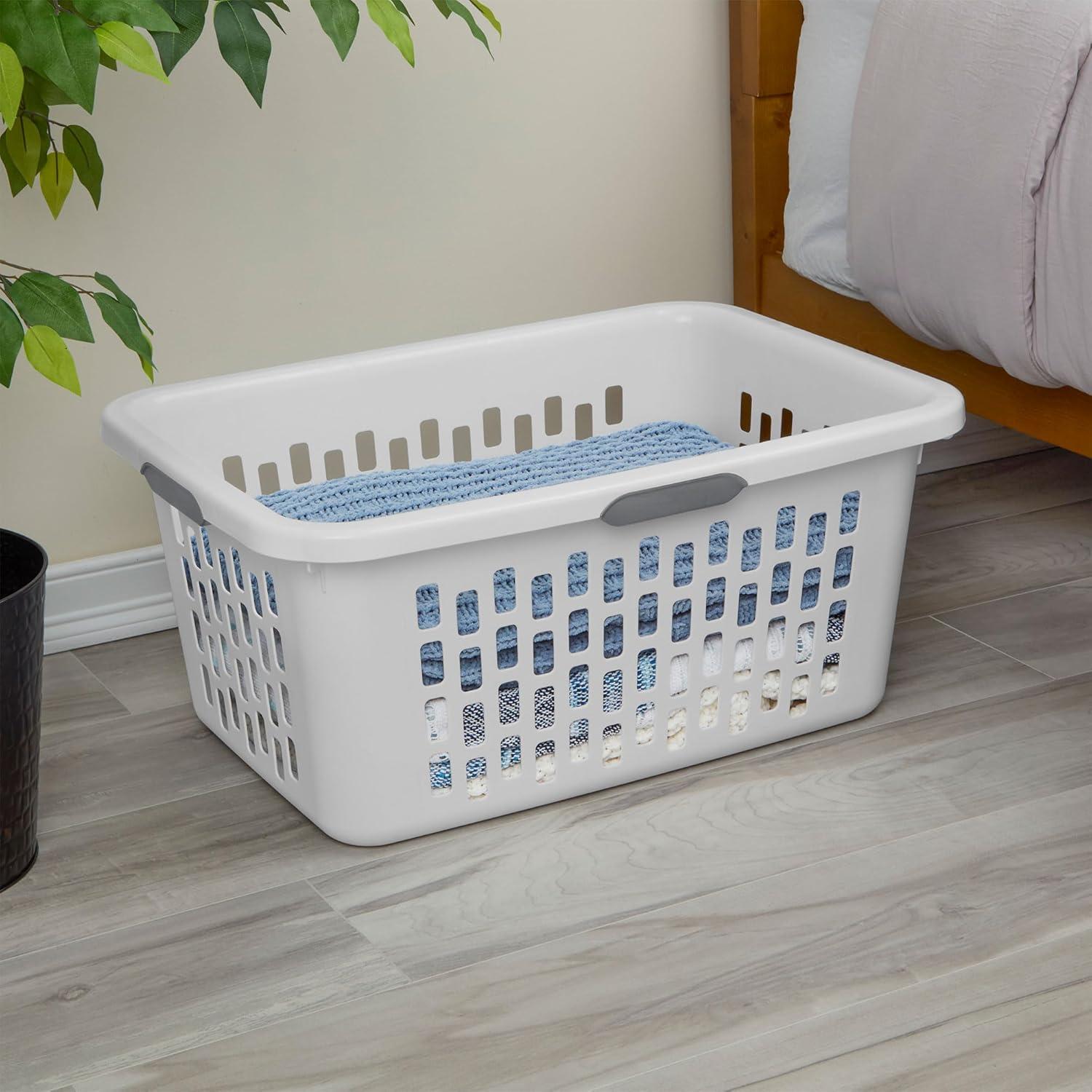 imageSterilite Laundry Basket Plastic Clothes Hamper Large Square Bin with Comfort Grip Handles and Reinforced Rim 15 Bushel Capacity Mint 6 Pack20 Bushel White