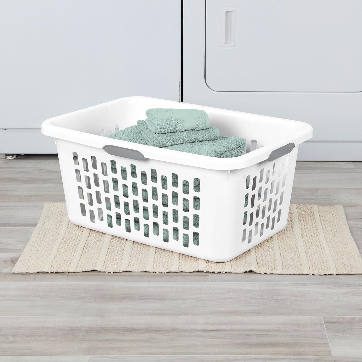 imageSterilite Laundry Basket Plastic Clothes Hamper Large Square Bin with Comfort Grip Handles and Reinforced Rim 15 Bushel Capacity Mint 6 Pack20 Bushel White