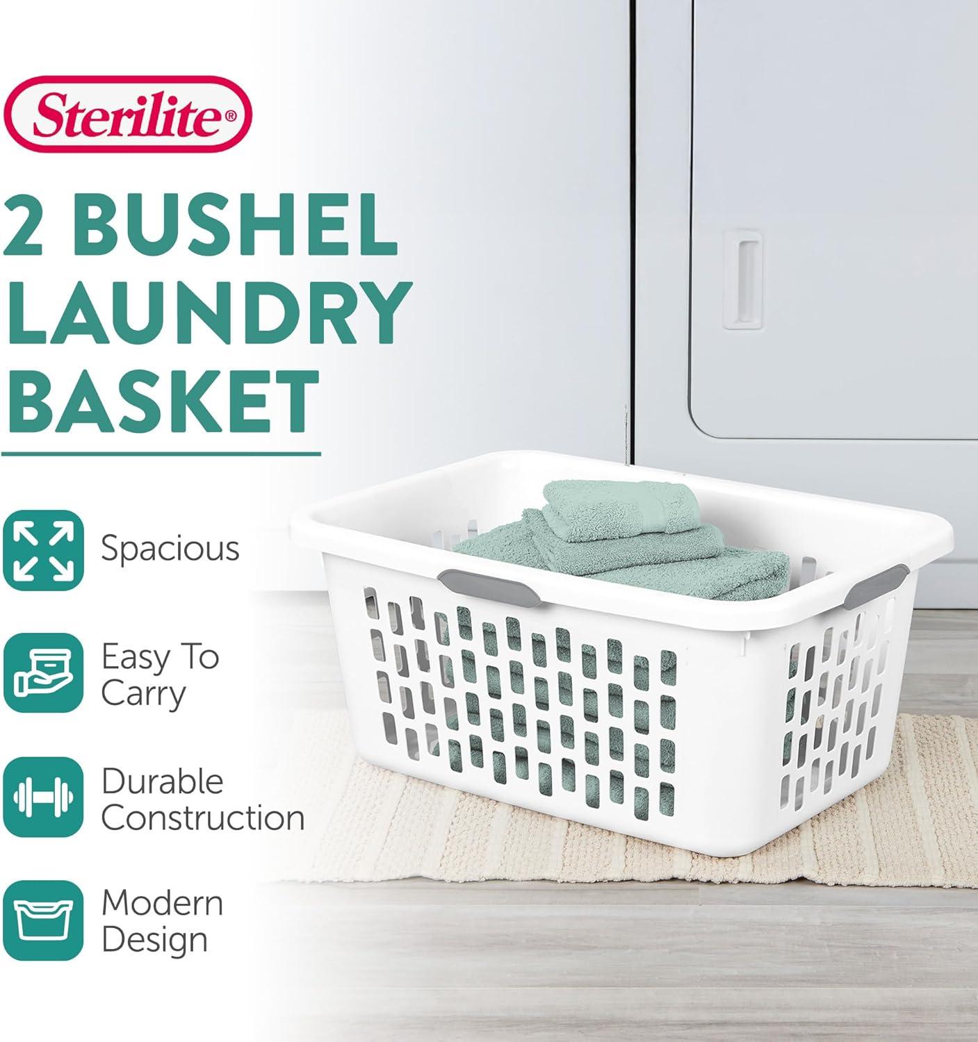 imageSterilite Laundry Basket Plastic Clothes Hamper Large Square Bin with Comfort Grip Handles and Reinforced Rim 15 Bushel Capacity Mint 6 Pack20 Bushel White