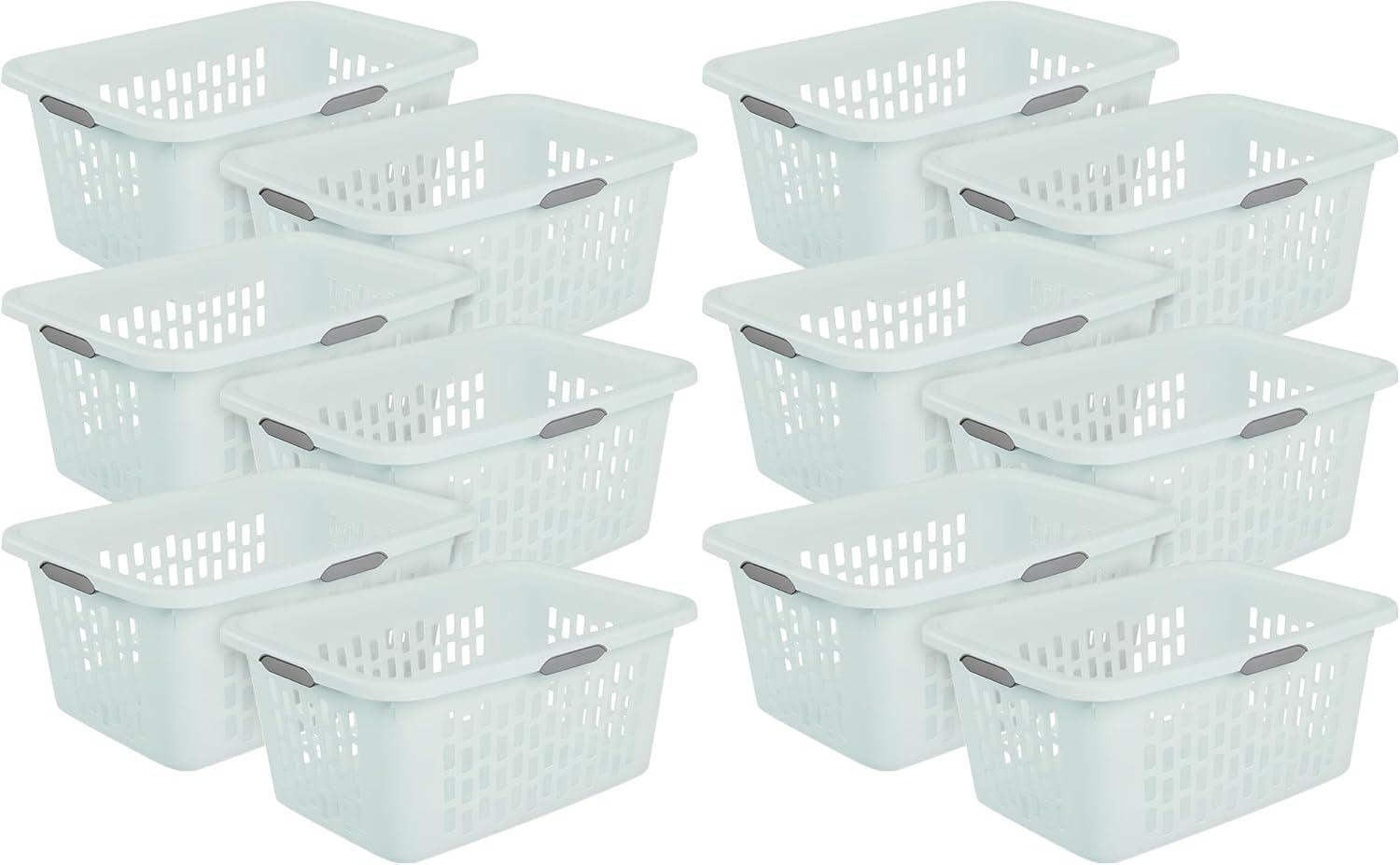 imageSterilite Laundry Basket Plastic Clothes Hamper Large Square Bin with Comfort Grip Handles and Reinforced Rim 15 Bushel Capacity Mint 6 Pack20 Bushel Mint
