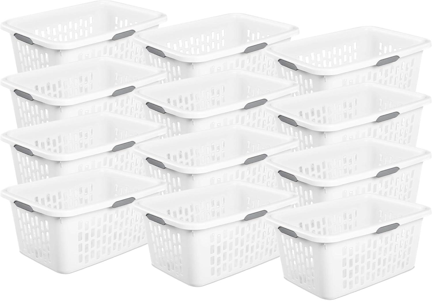 imageSterilite Laundry Basket Plastic Clothes Hamper Large Square Bin with Comfort Grip Handles and Reinforced Rim 15 Bushel Capacity Mint 6 Pack20 Bushel White