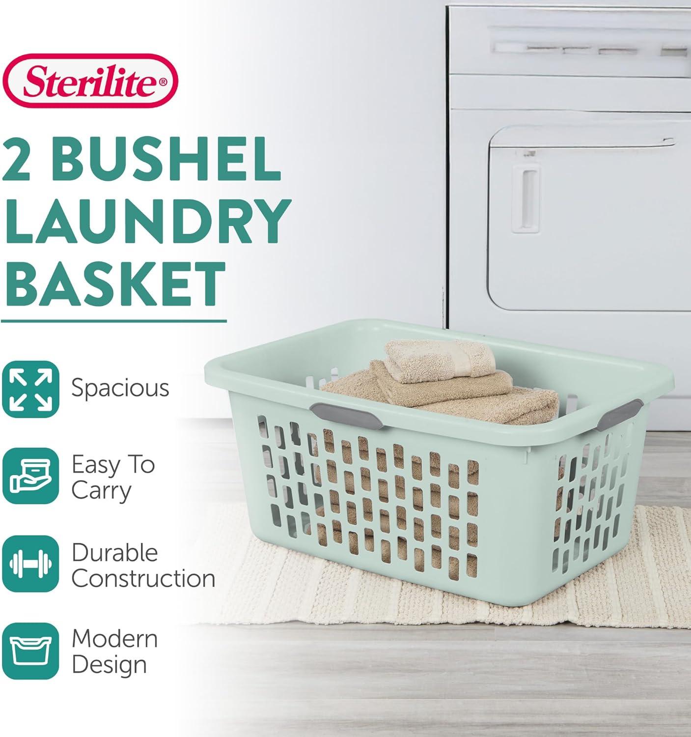 imageSterilite Laundry Basket Plastic Clothes Hamper Large Square Bin with Comfort Grip Handles and Reinforced Rim 15 Bushel Capacity Mint 6 Pack20 Bushel Mint