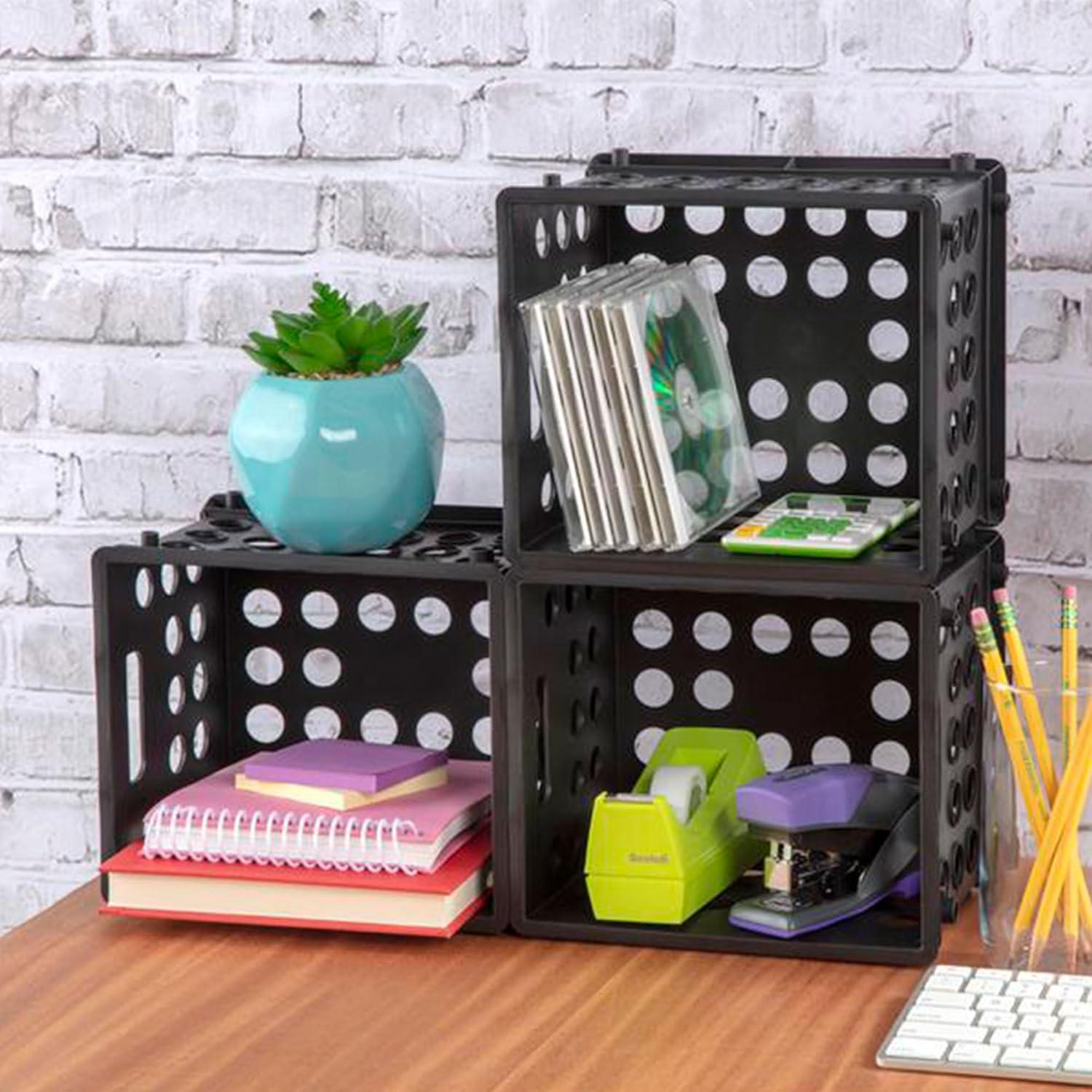 imageSterilite Mini Crate Stackable Plastic Storage Bin with Handles Organize Home Garage Office School Dorm Room Clear 12PackBlack