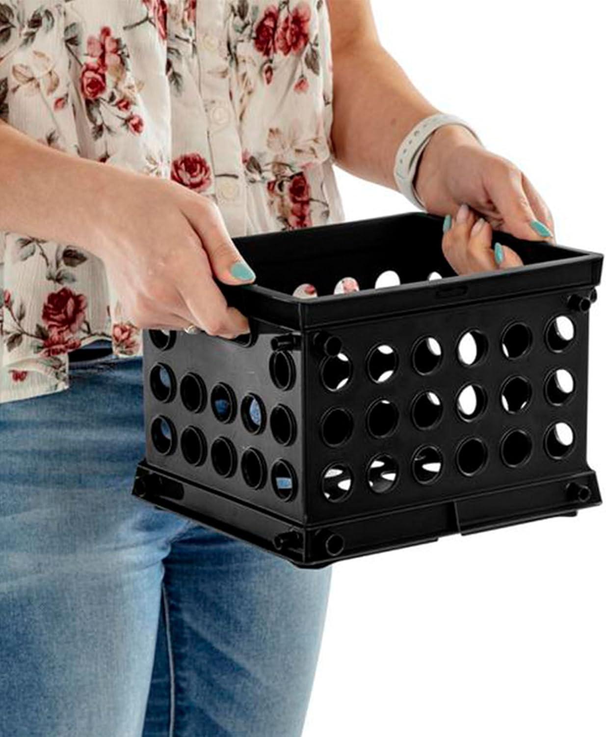 imageSterilite Mini Crate Stackable Plastic Storage Bin with Handles Organize Home Garage Office School Dorm Room Clear 12PackBlack