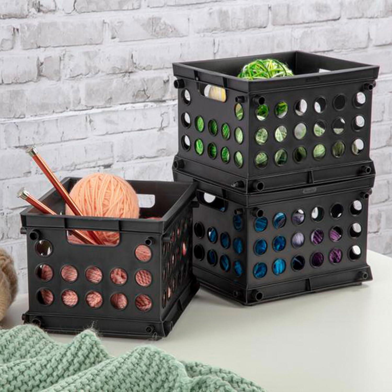 imageSterilite Mini Crate Stackable Plastic Storage Bin with Handles Organize Home Garage Office School Dorm Room Clear 12PackBlack