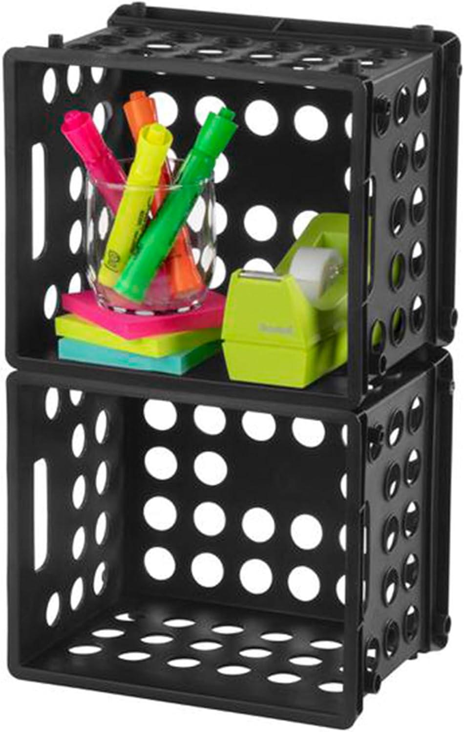 imageSterilite Mini Crate Stackable Plastic Storage Bin with Handles Organize Home Garage Office School Dorm Room Clear 12PackBlack