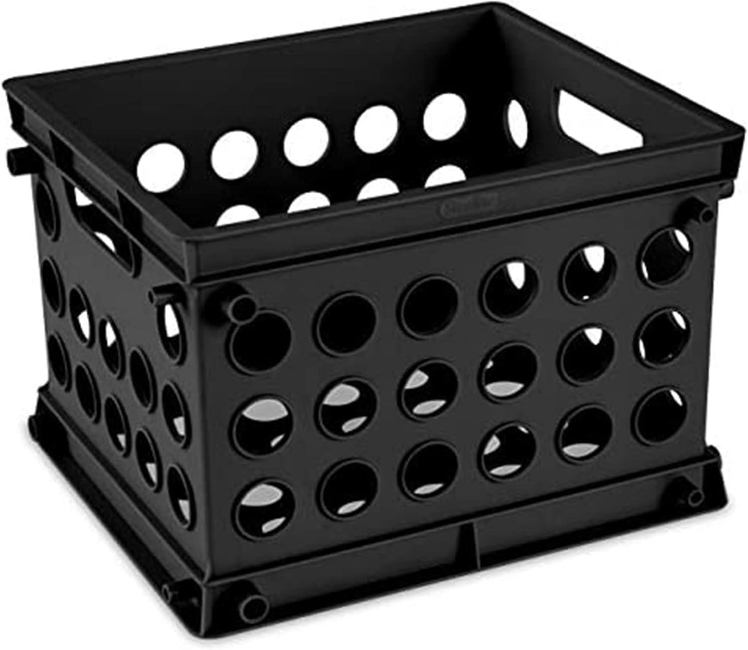 imageSterilite Mini Crate Stackable Plastic Storage Bin with Handles Organize Home Garage Office School Dorm Room Clear 12PackBlack