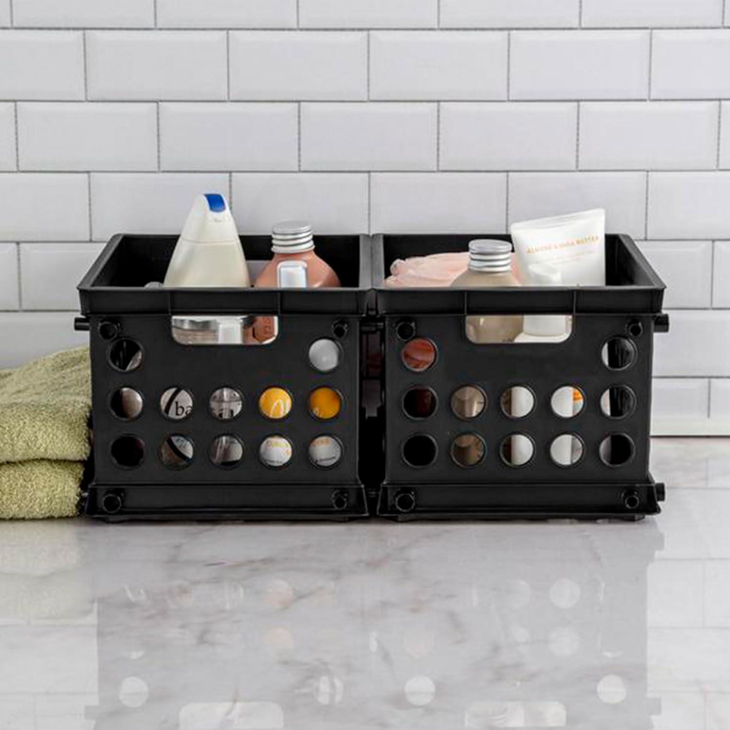 imageSterilite Mini Crate Stackable Plastic Storage Bin with Handles Organize Home Garage Office School Dorm Room Clear 12PackBlack