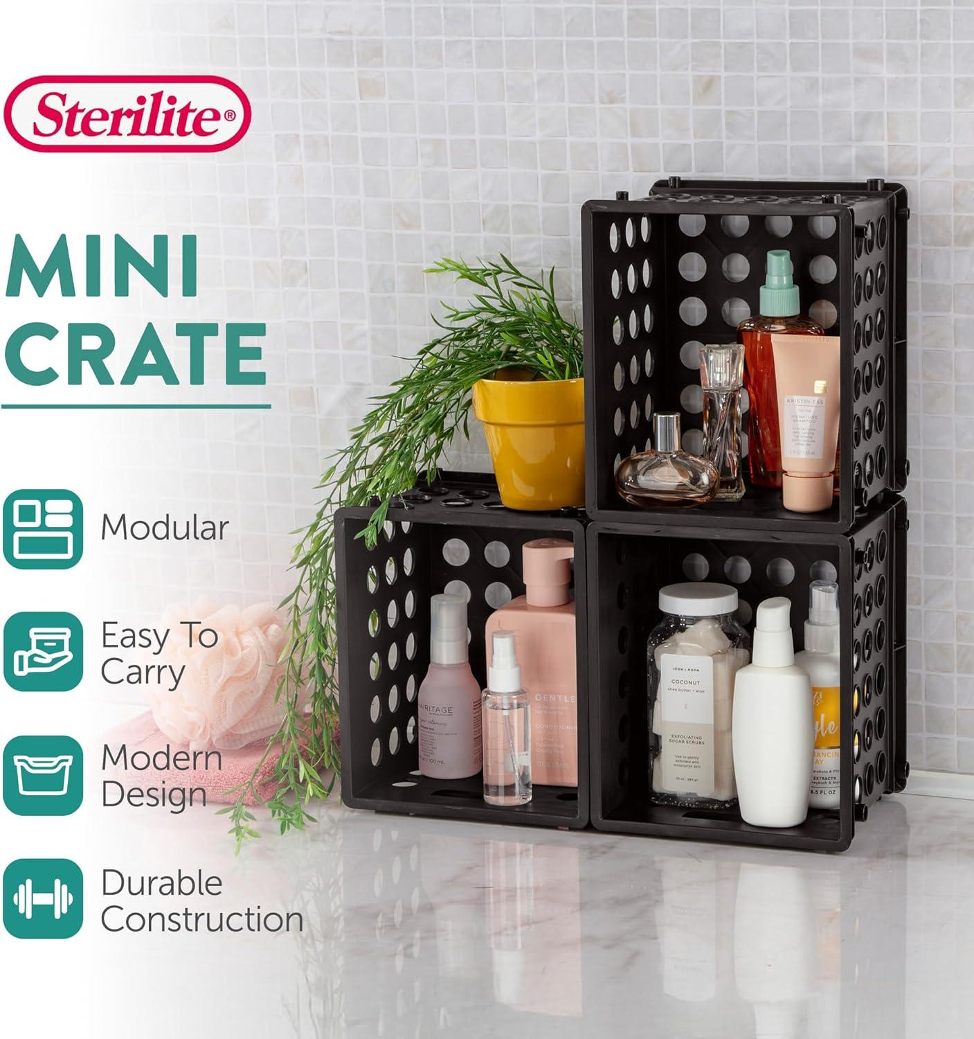 imageSterilite Mini Crate Stackable Plastic Storage Bin with Handles Organize Home Garage Office School Dorm Room Clear 12PackBlack