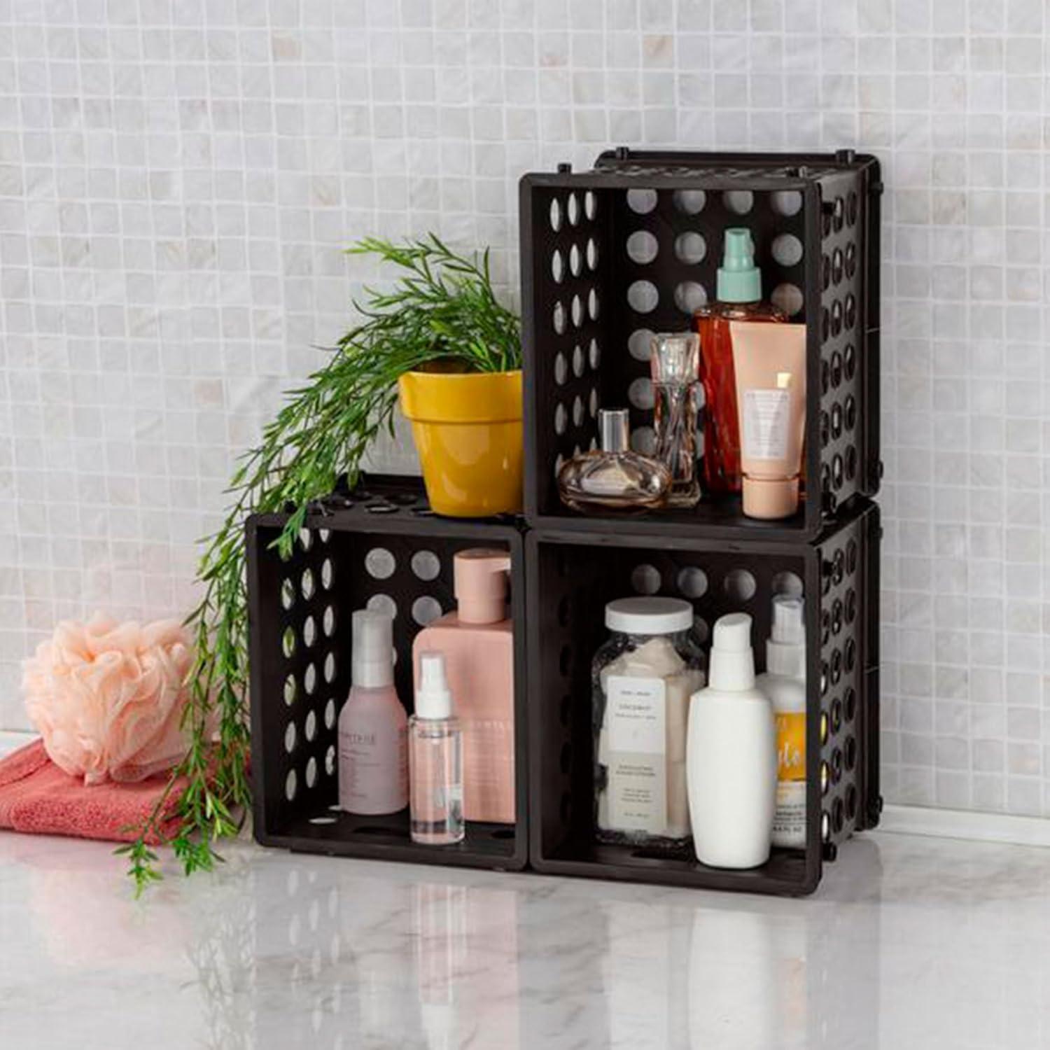 imageSterilite Mini Crate Stackable Plastic Storage Bin with Handles Organize Home Garage Office School Dorm Room Clear 12PackBlack