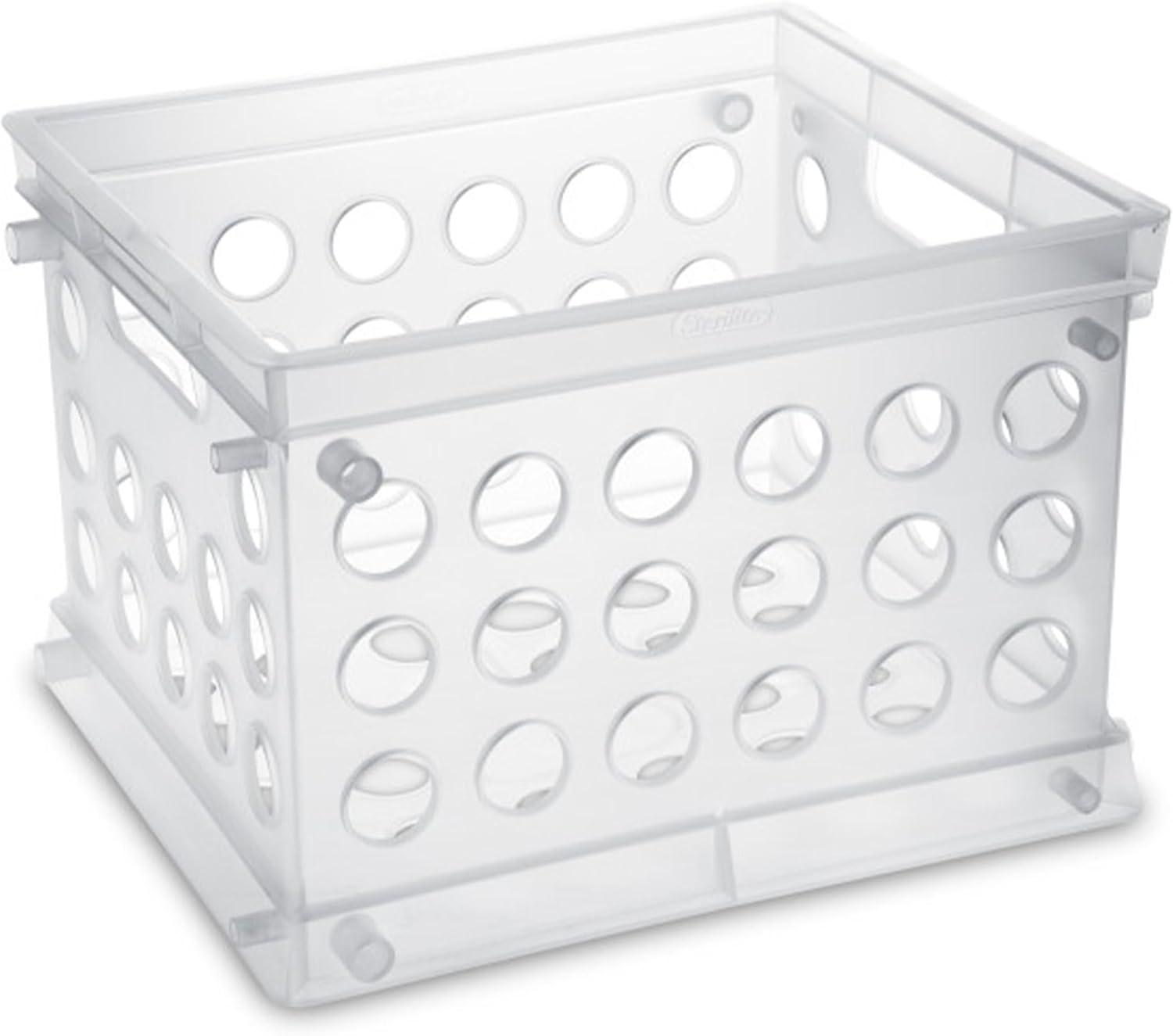 imageSterilite Mini Crate Stackable Plastic Storage Bin with Handles Organize Home Garage Office School Dorm Room Clear 12PackClear