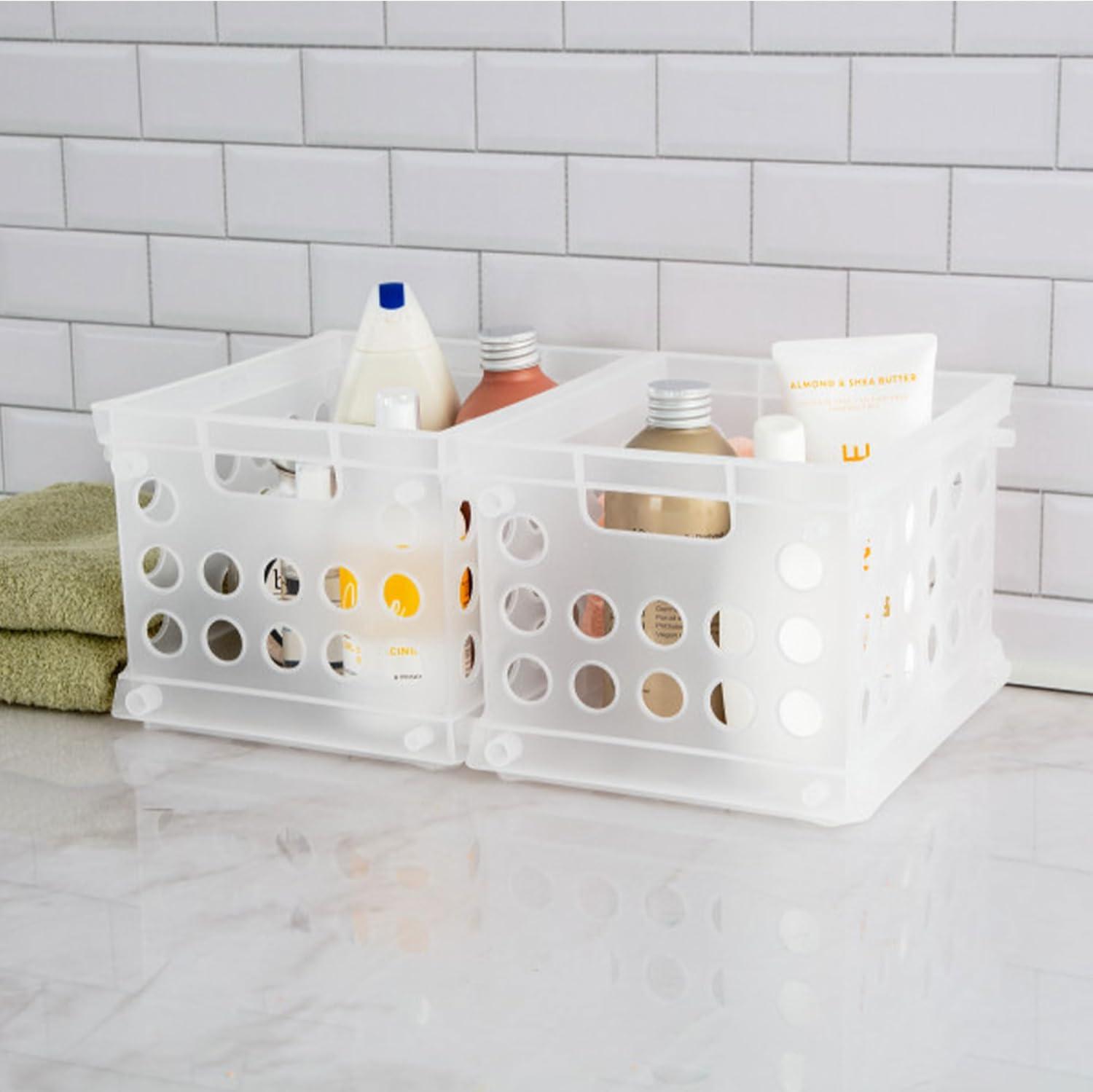 imageSterilite Mini Crate Stackable Plastic Storage Bin with Handles Organize Home Garage Office School Dorm Room Clear 12PackClear