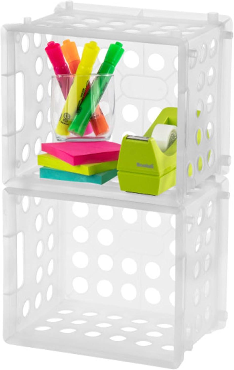 imageSterilite Mini Crate Stackable Plastic Storage Bin with Handles Organize Home Garage Office School Dorm Room Clear 12PackClear