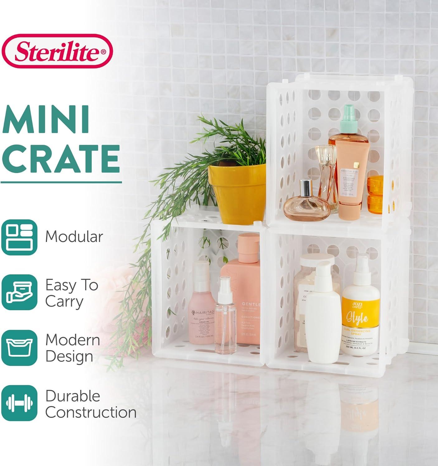 imageSterilite Mini Crate Stackable Plastic Storage Bin with Handles Organize Home Garage Office School Dorm Room Clear 12PackClear