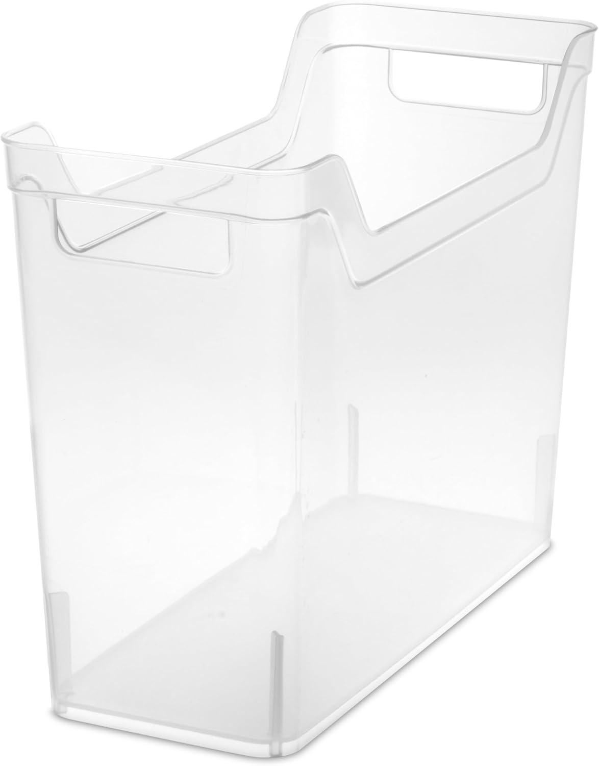 imageSterilite Narrow Shelf Bin with Handles Plastic Storage Container for Organizing Shelving Closet Pantry and Countertops Clear 6PackNarrow