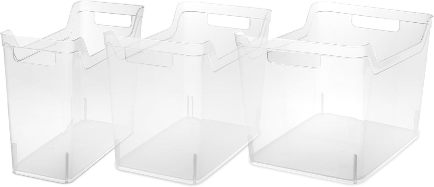 imageSterilite Narrow Shelf Bin with Handles Plastic Storage Container for Organizing Shelving Closet Pantry and Countertops Clear 6PackNarrow