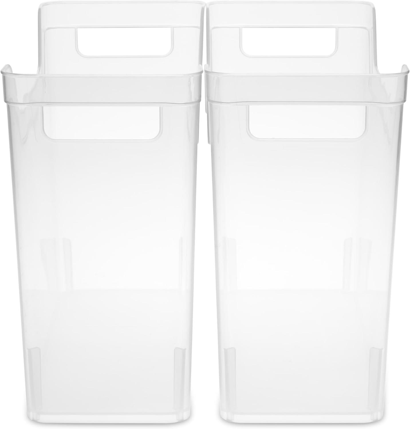 imageSterilite Narrow Shelf Bin with Handles Plastic Storage Container for Organizing Shelving Closet Pantry and Countertops Clear 6PackNarrow