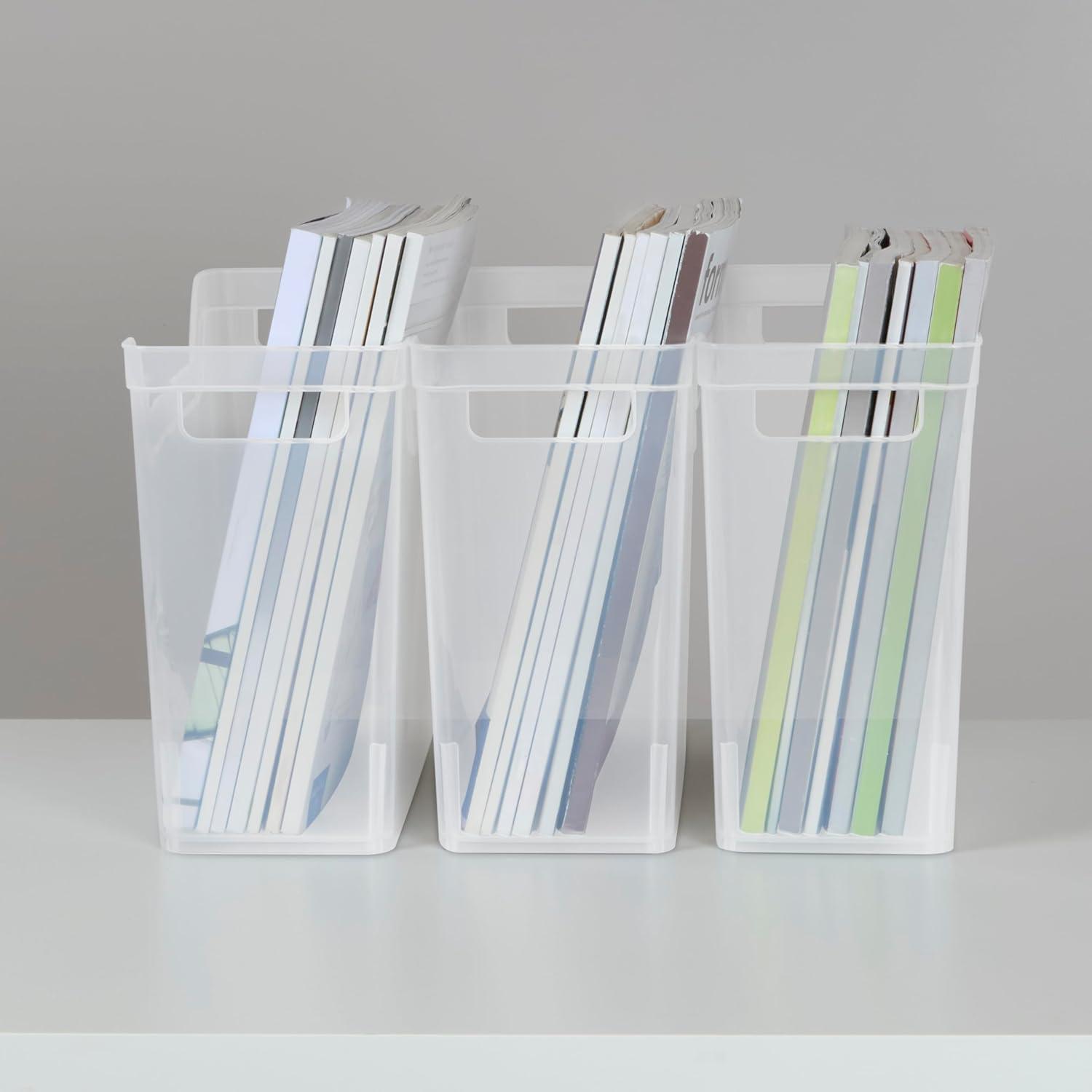 imageSterilite Narrow Shelf Bin with Handles Plastic Storage Container for Organizing Shelving Closet Pantry and Countertops Clear 6PackNarrow