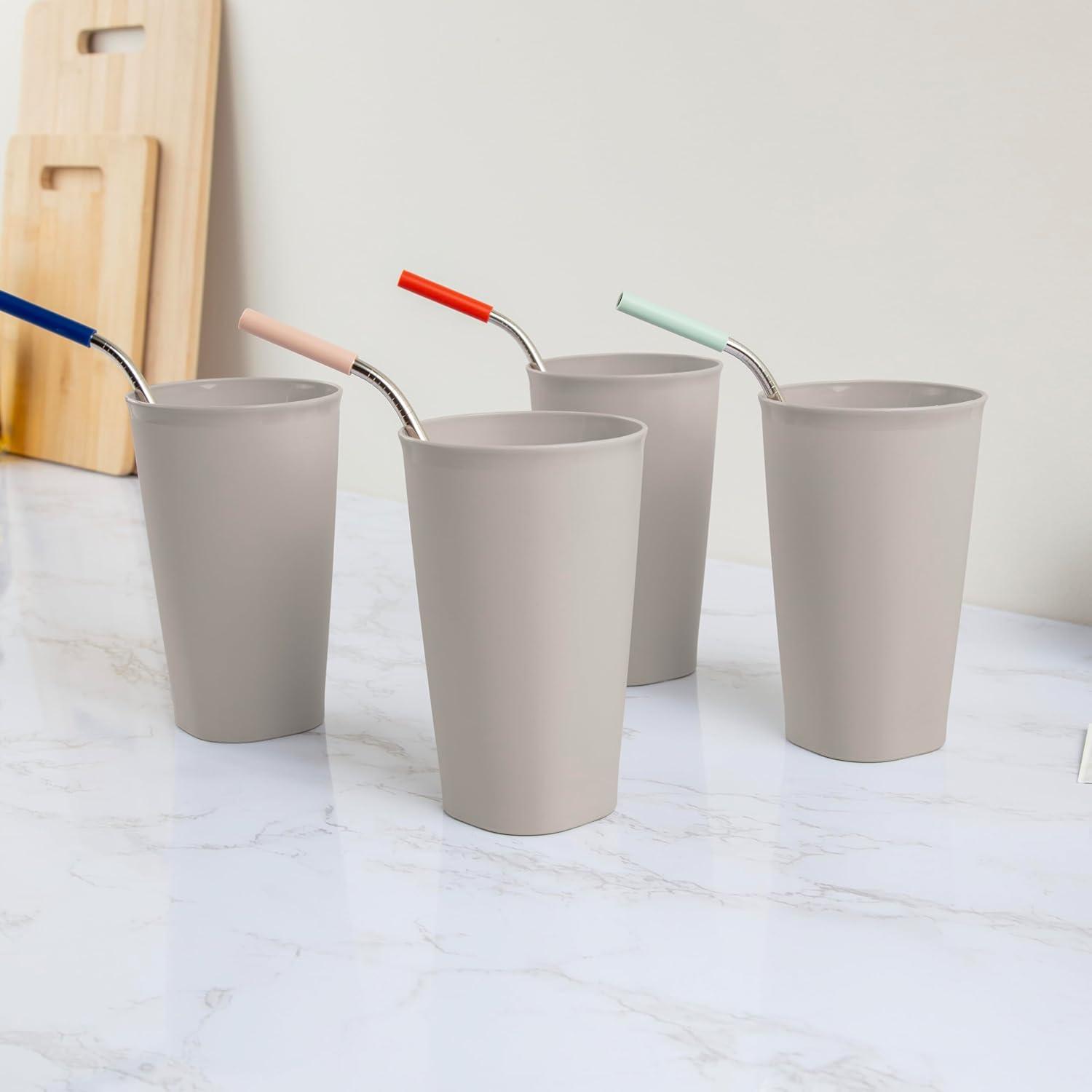 imageSterilite Set of Four 20 Oz Tumblers Reusable Plastic Cups For Drinking Water or Juice Freezer and Dishwasher Safe Blue 8PackGrey Pumice