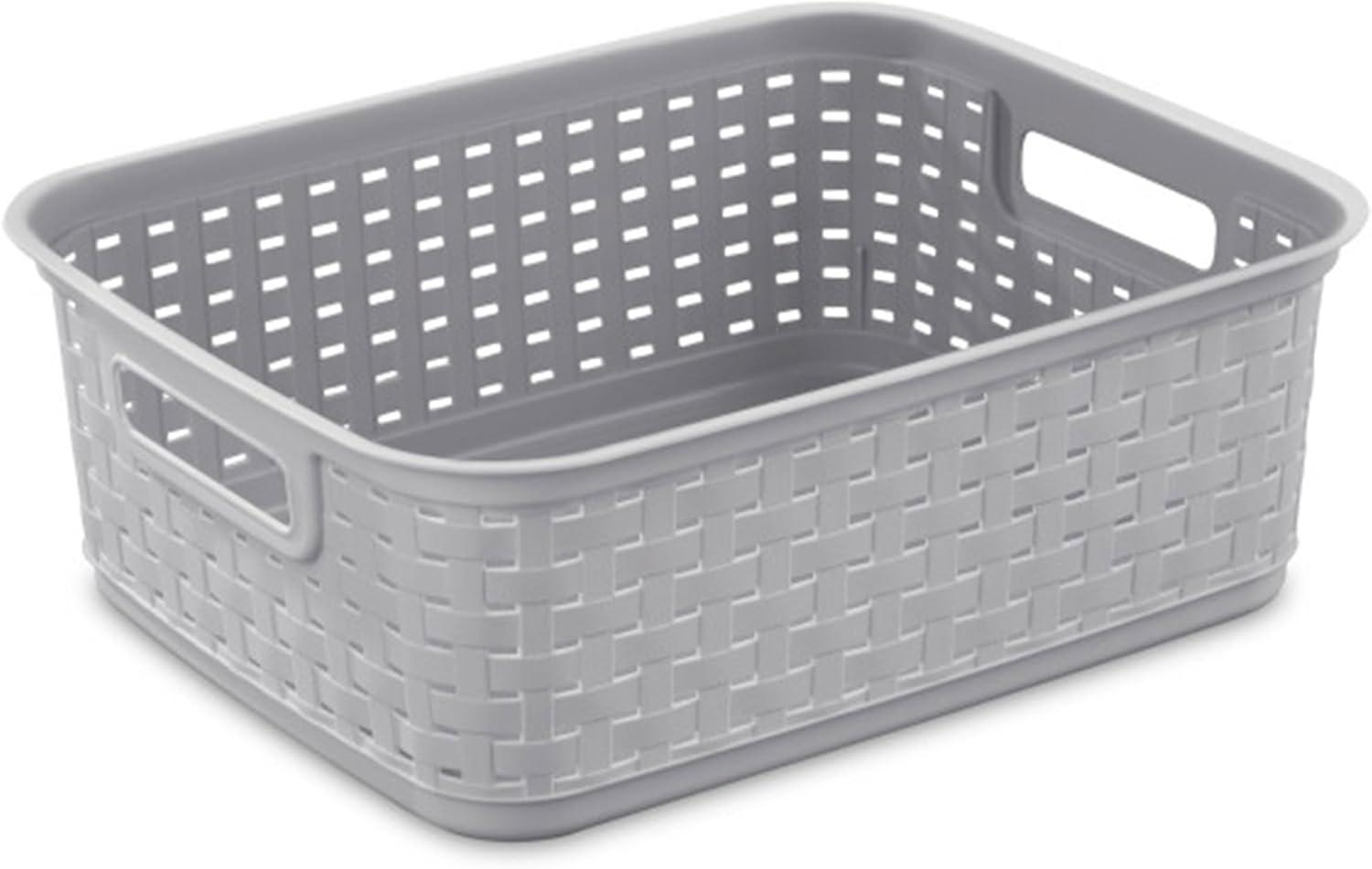 imageSterilite Short Plastic Weave Storage Basket Bin Organization for Countertops Tabletops and Shelves for Crafts Jewelry Gray 6PackCement