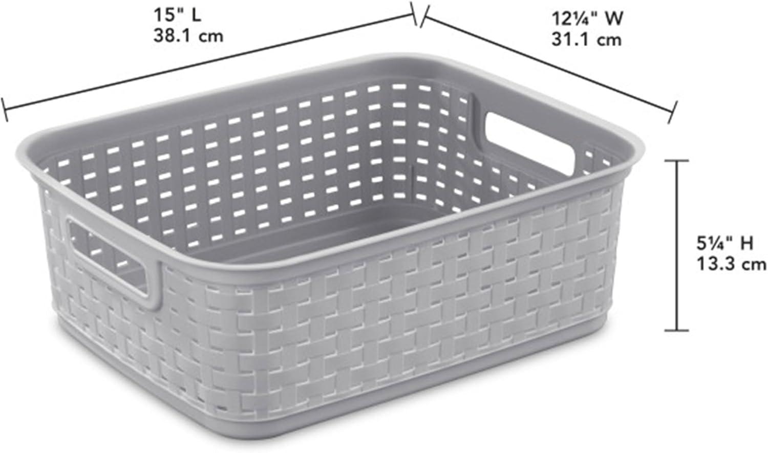 imageSterilite Short Plastic Weave Storage Basket Bin Organization for Countertops Tabletops and Shelves for Crafts Jewelry Gray 6PackCement