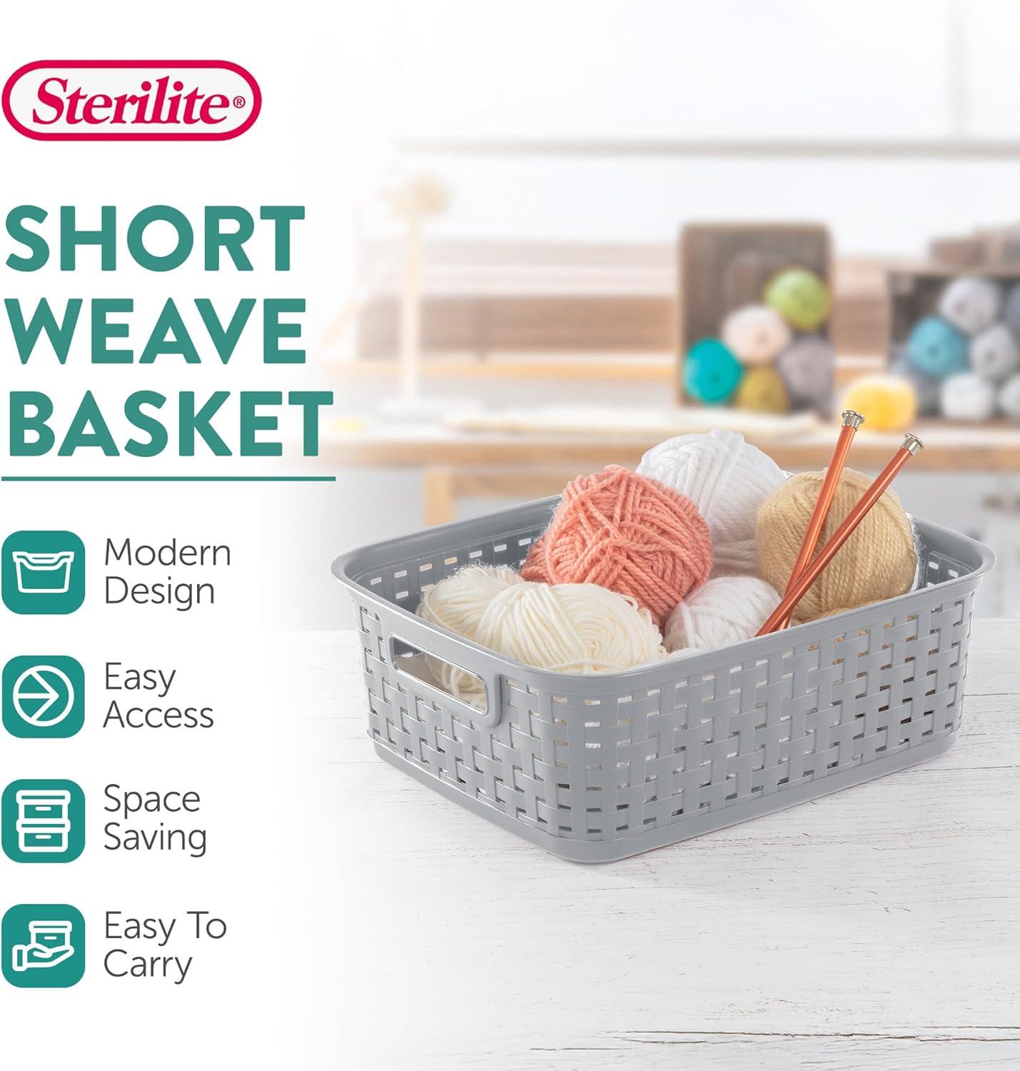 imageSterilite Short Plastic Weave Storage Basket Bin Organization for Countertops Tabletops and Shelves for Crafts Jewelry Gray 6PackCement