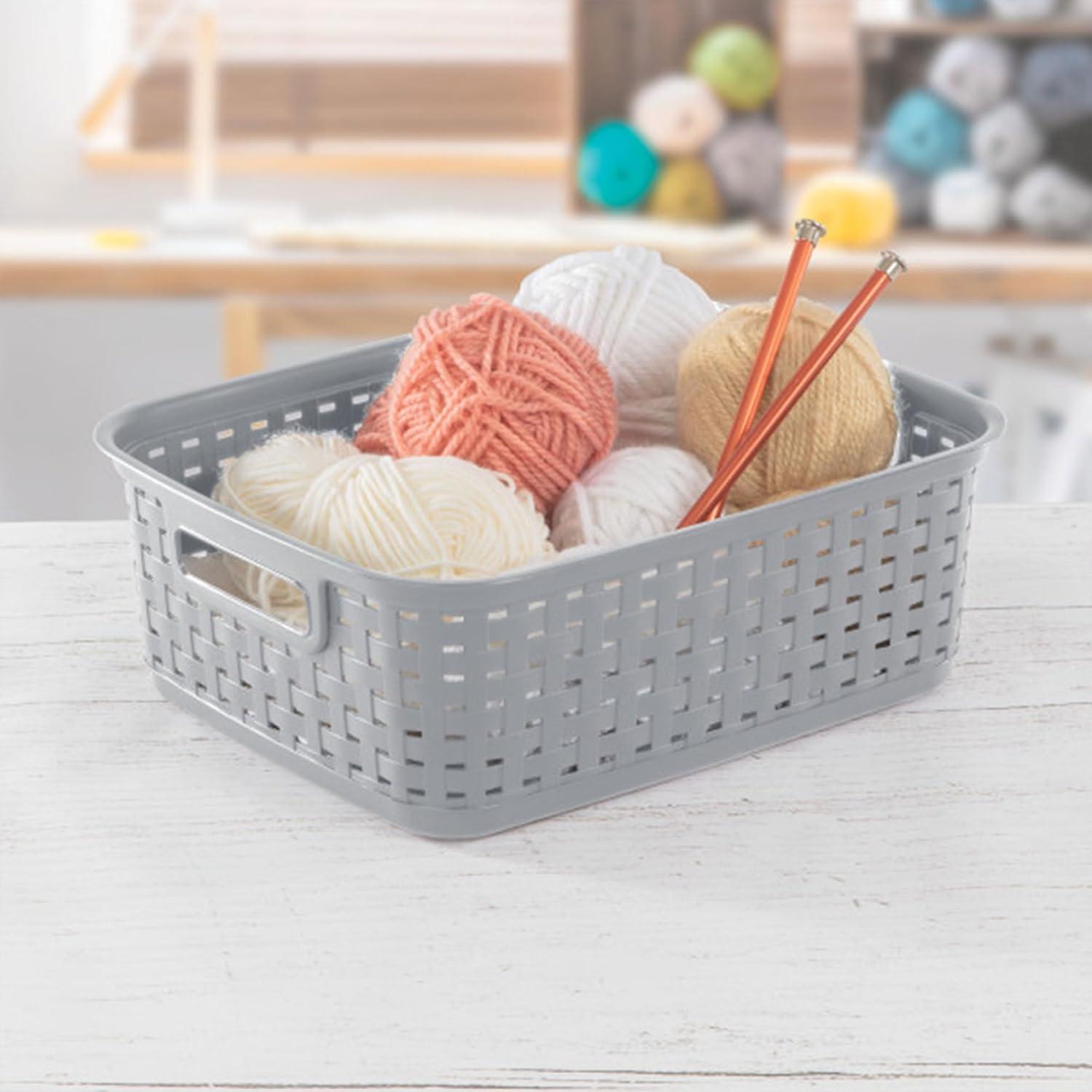 imageSterilite Short Plastic Weave Storage Basket Bin Organization for Countertops Tabletops and Shelves for Crafts Jewelry Gray 6PackCement