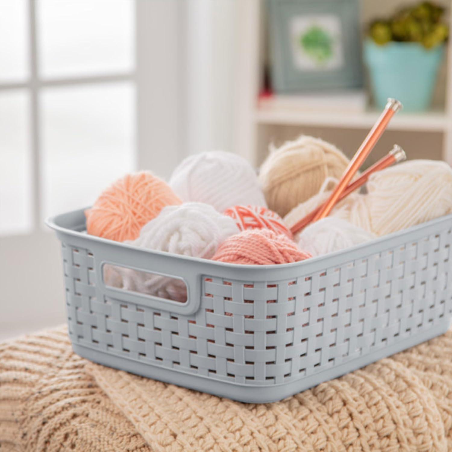 imageSterilite Short Plastic Weave Storage Basket Bin Organization for Countertops Tabletops and Shelves for Crafts Jewelry Gray 6PackCement