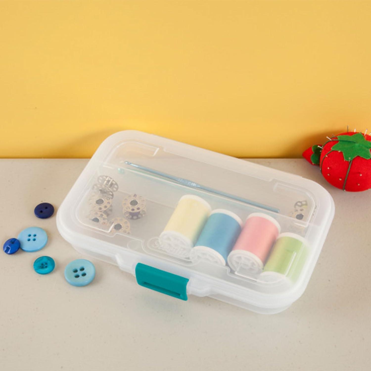 imageSterilite Small Divided Pencil Box Stackable Plastic Small Storage Container with Latching Lid Organize Pens and Small Items Clear Case 12 Pack12 Pack