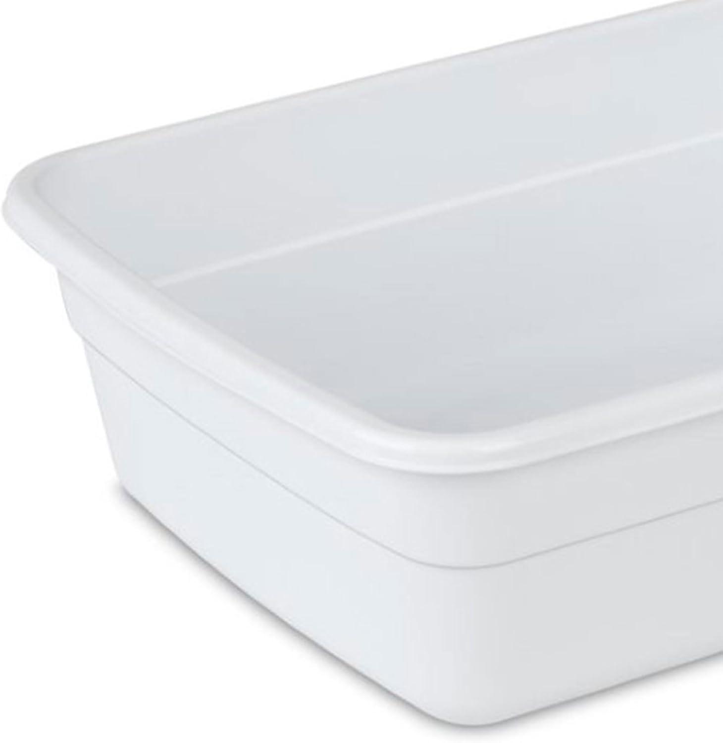 imageSterilite Small Portable Rectangle Plastic Heavy Duty Reinforced Plastic 8 Qt Kitchen Dish Pan Basin Container for Dishware amp Laundry White 12 Pack