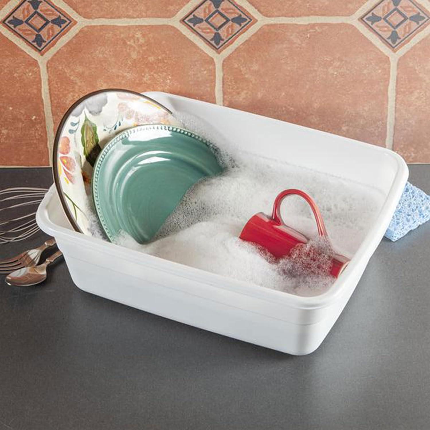 imageSterilite Small Portable Rectangle Plastic Heavy Duty Reinforced Plastic 8 Qt Kitchen Dish Pan Basin Container for Dishware amp Laundry White 36 Pack