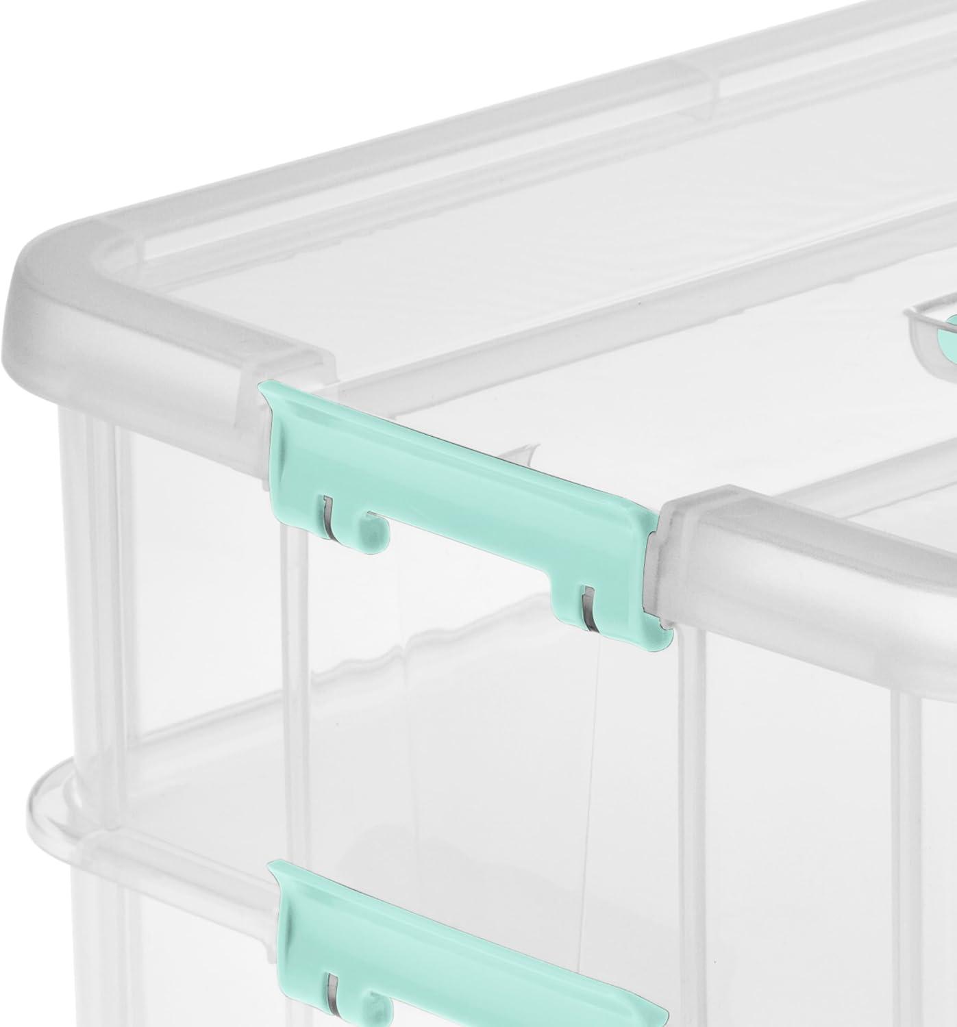 imageSterilite Stack and Carry 2 Layer Handle Box Stackable Plastic Small Storage Container with Latching Lid Bin to Organize Crafts Clear 4Pack