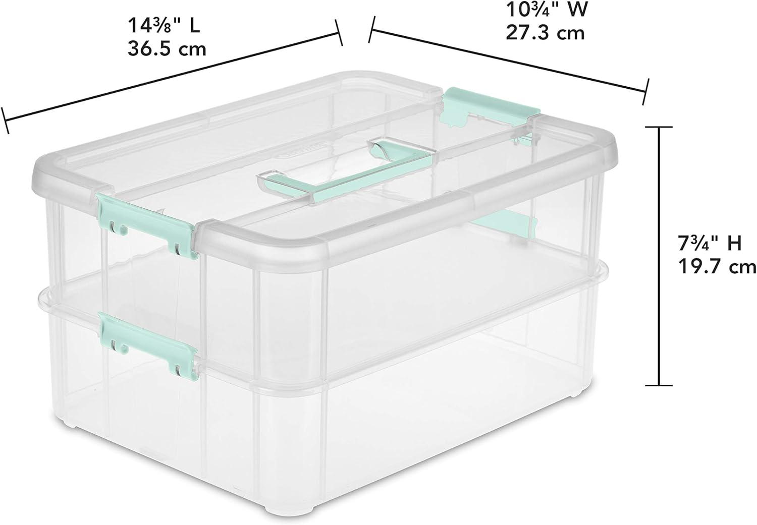 imageSterilite Stack and Carry 2 Layer Handle Box Stackable Plastic Small Storage Container with Latching Lid Bin to Organize Crafts Clear 4Pack