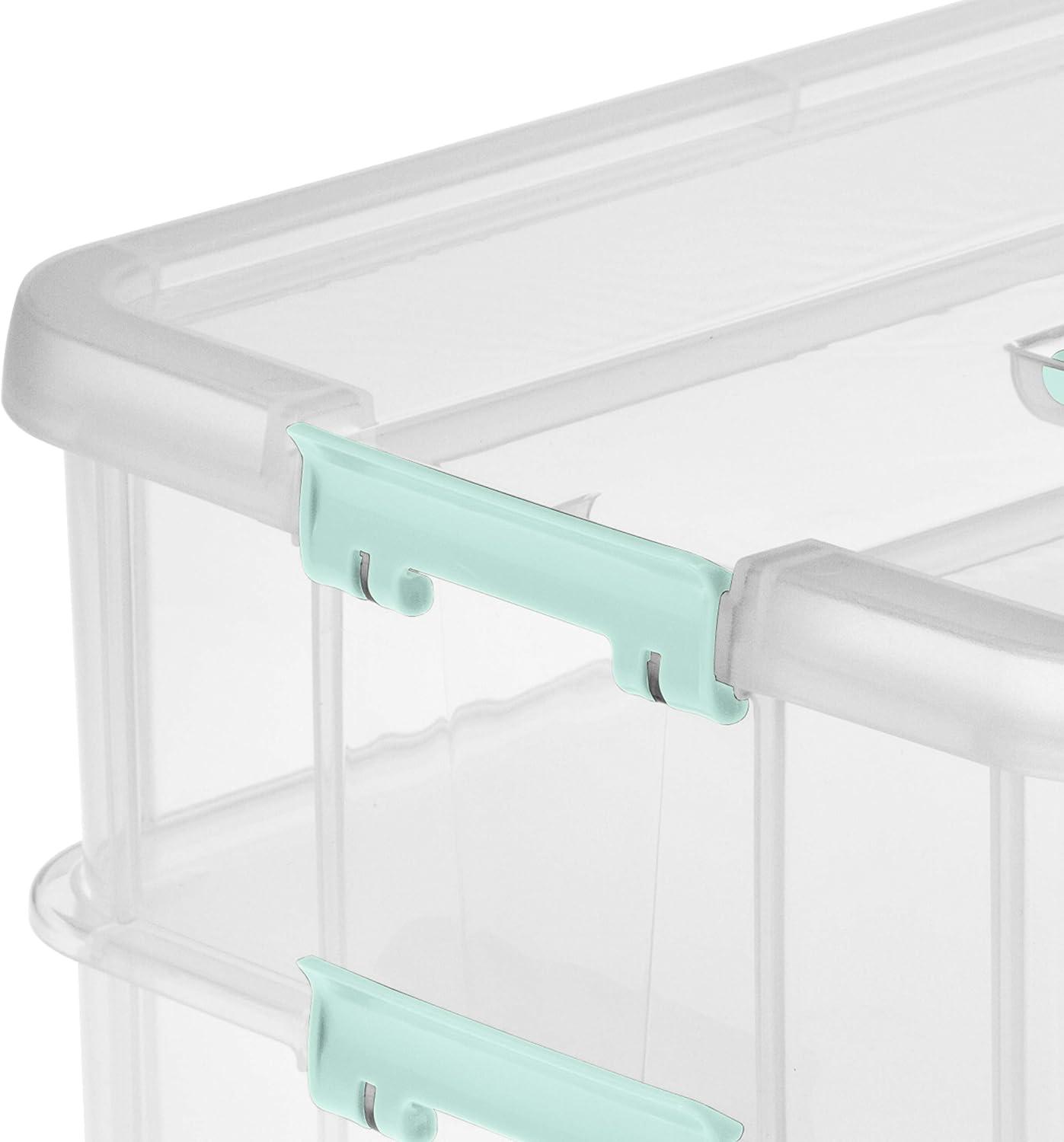 imageSterilite Stack and Carry 2 Layer Handle Box Stackable Plastic Small Storage Container with Latching Lid Bin to Organize Crafts Clear 4Pack