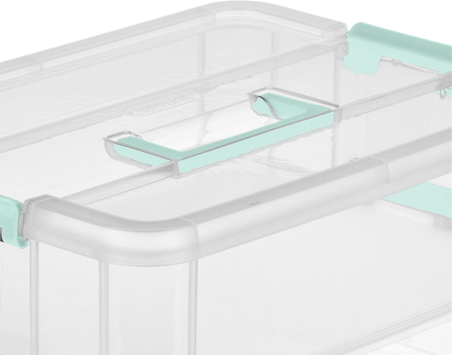 imageSterilite Stack and Carry 2 Layer Handle Box Stackable Plastic Small Storage Container with Latching Lid Bin to Organize Crafts Clear 4Pack