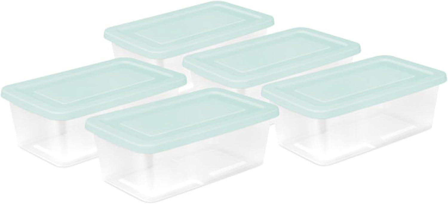 imageSterilite Stackable 6 Quart Clear Home Storage Box with Handles and Blue Lid for Efficient Space Saving Household Storage and Organization 30 PackMindful Mint