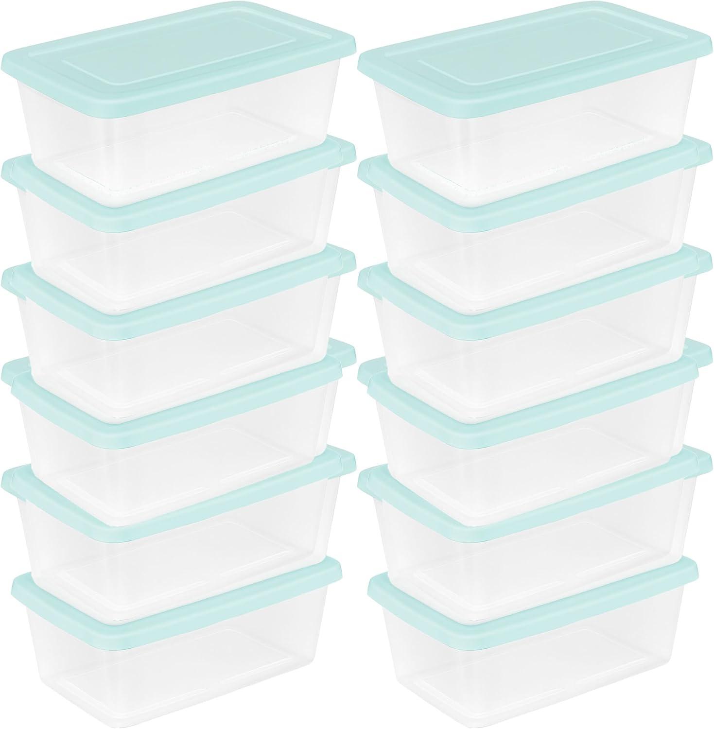 imageSterilite Stackable 6 Quart Clear Home Storage Box with Handles and Blue Lid for Efficient Space Saving Household Storage and Organization 30 PackMindful Mint