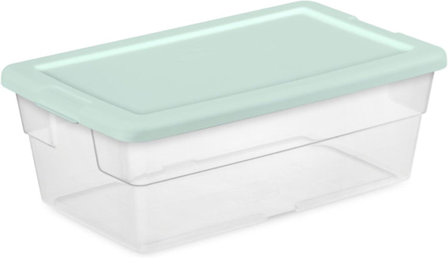 imageSterilite Stackable 6 Quart Clear Home Storage Box with Handles and Blue Lid for Efficient Space Saving Household Storage and Organization 30 PackMindful Mint