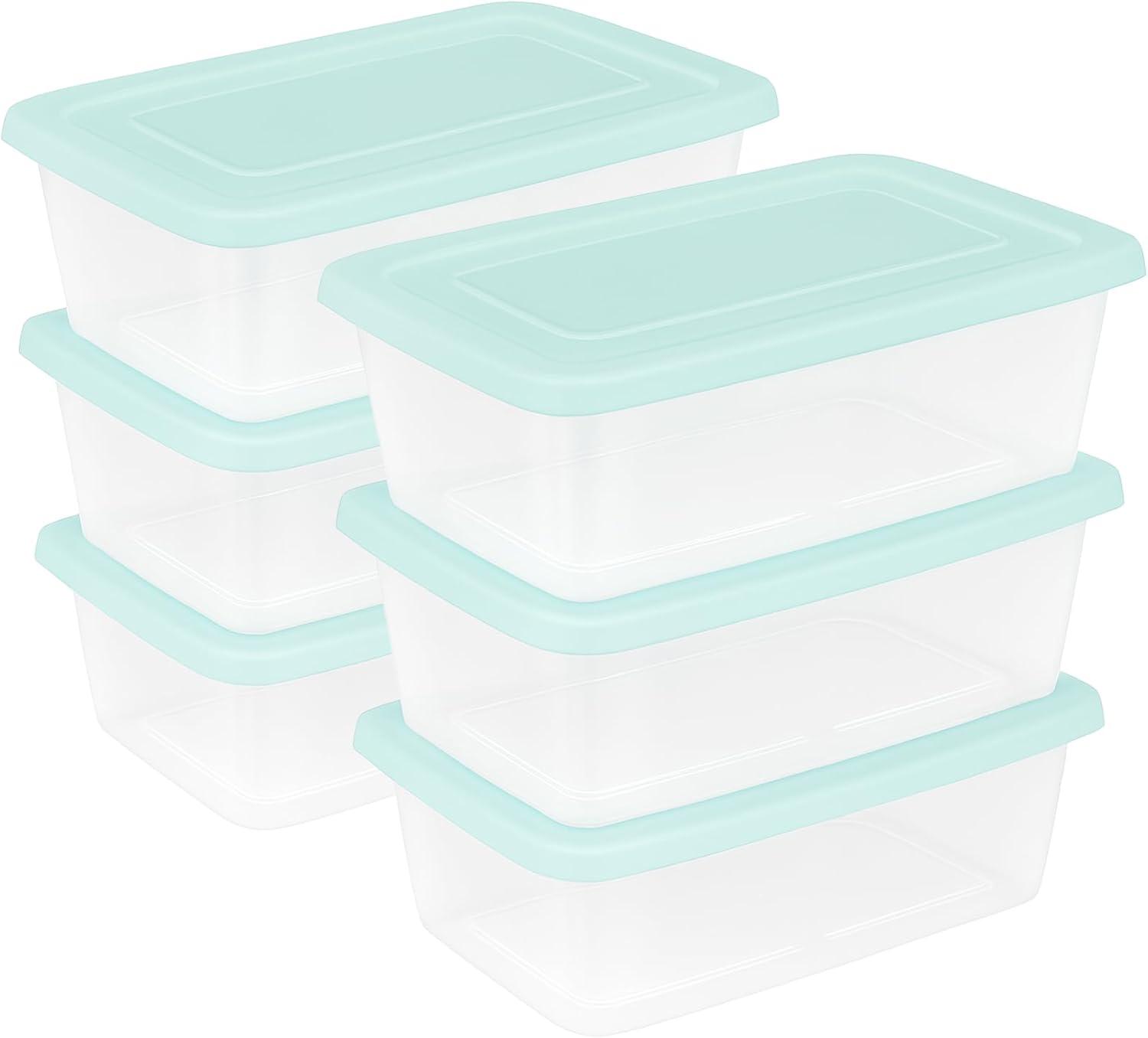 imageSterilite Stackable 6 Quart Clear Home Storage Box with Handles and Blue Lid for Efficient Space Saving Household Storage and Organization 30 PackMindful Mint