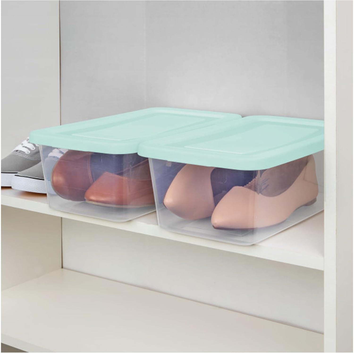 imageSterilite Stackable 6 Quart Clear Home Storage Box with Handles and Blue Lid for Efficient Space Saving Household Storage and Organization 30 PackMindful Mint
