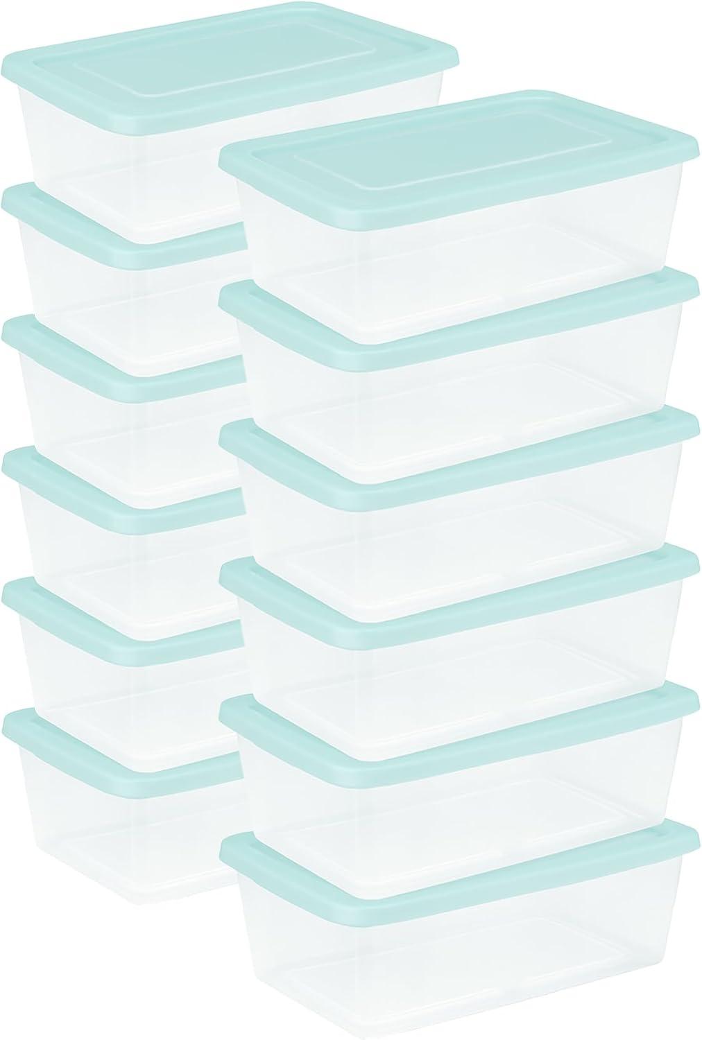 imageSterilite Stackable 6 Quart Clear Home Storage Box with Handles and Blue Lid for Efficient Space Saving Household Storage and Organization 30 PackMindful Mint