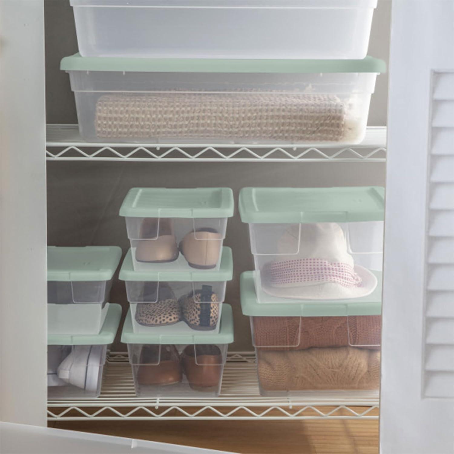 imageSterilite Stackable 6 Quart Clear Home Storage Box with Handles and Blue Lid for Efficient Space Saving Household Storage and Organization 30 PackMindful Mint