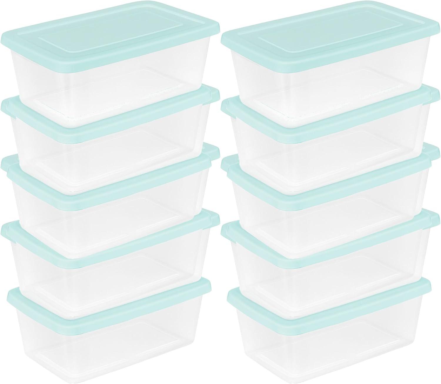 imageSterilite Stackable 6 Quart Clear Home Storage Box with Handles and Blue Lid for Efficient Space Saving Household Storage and Organization 30 PackMindful Mint