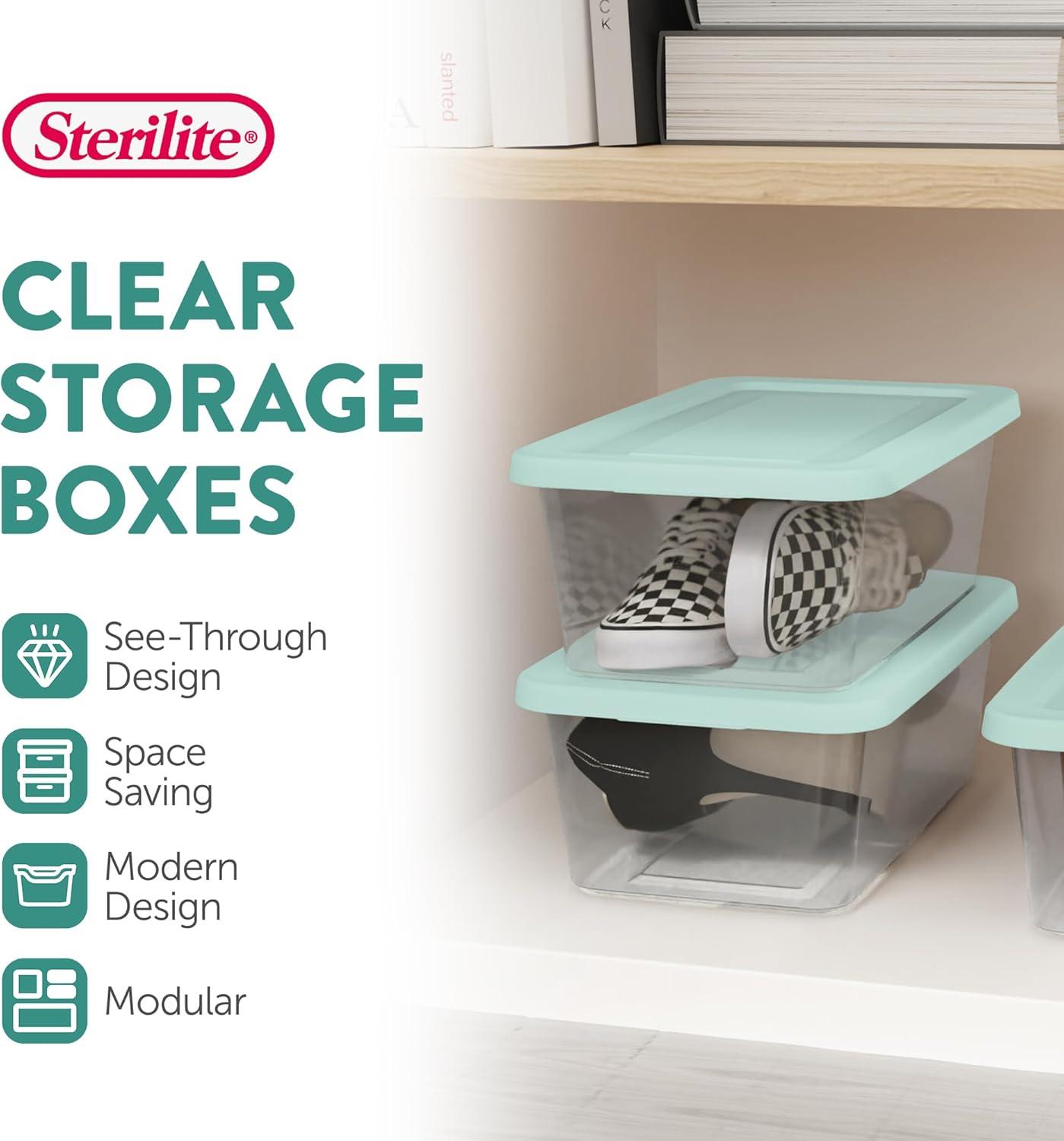 imageSterilite Stackable 6 Quart Clear Home Storage Box with Handles and Blue Lid for Efficient Space Saving Household Storage and Organization 30 PackMindful Mint