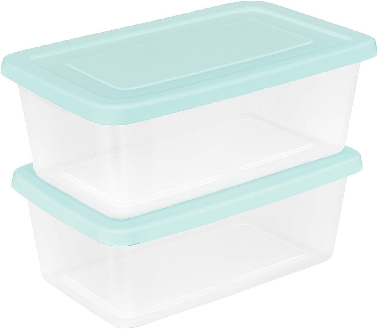 imageSterilite Stackable 6 Quart Clear Home Storage Box with Handles and Blue Lid for Efficient Space Saving Household Storage and Organization 30 PackMindful Mint