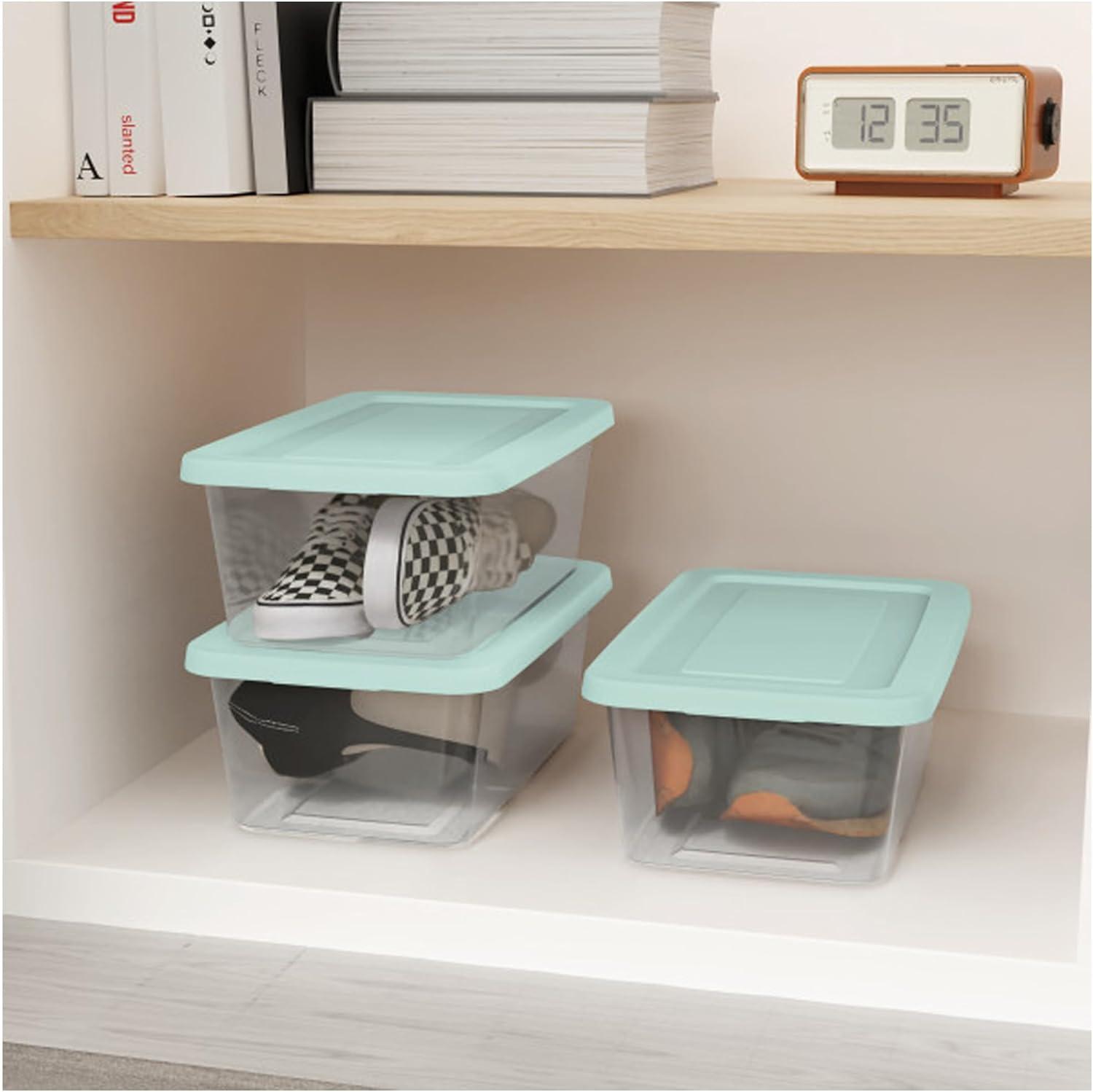 imageSterilite Stackable 6 Quart Clear Home Storage Box with Handles and Blue Lid for Efficient Space Saving Household Storage and Organization 30 PackMindful Mint