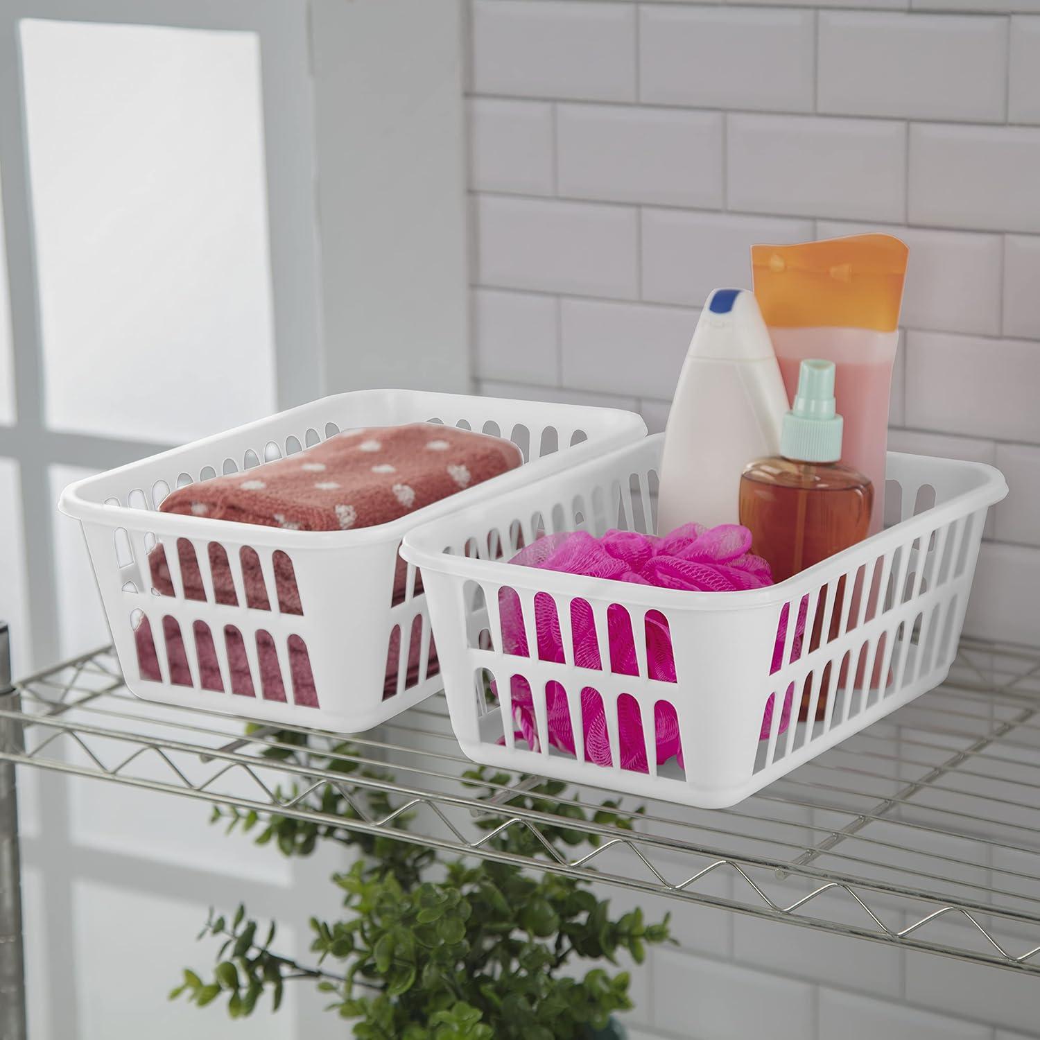 imageSterilite Storage Basket Plastic Basket to Organize Closets Shelves or Countertops in the Kitchen or Bathroom White 48Pack