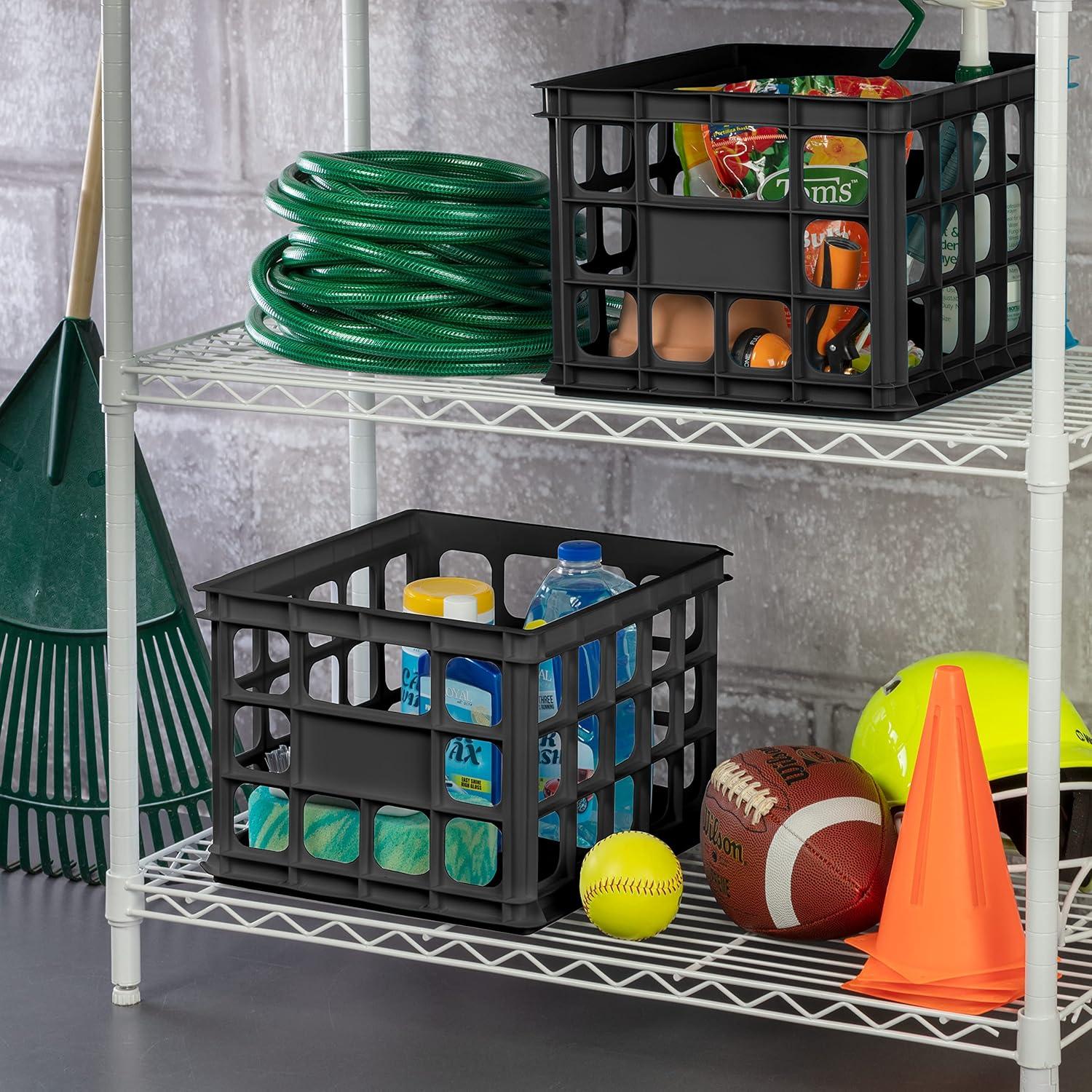 imageSterilite Storage Crate Stackable Plastic Bin Open Basket with Handles Organize Home Garage Office School White 6PackBlack
