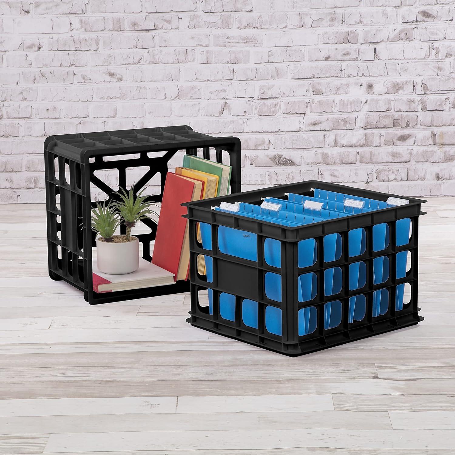 imageSterilite Storage Crate Stackable Plastic Bin Open Basket with Handles Organize Home Garage Office School White 6PackBlack